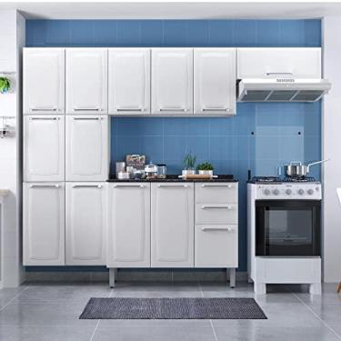 Imagem de Cozinha Compacta em Aço 4 Peças 13 Portas 2 Gavetas Paneleiro Duplo em Aço Luce Branco