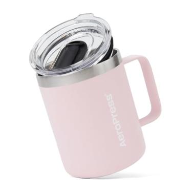 Imagem de AeroPress Caneca de Viagem para Café com Alça, Aço Inoxidável com Isolamento a Vácuo de Parede Dupla, Tampa Deslizante Antirrespingos, Bebidas Quentes ou Frias, Lava-Louças, 12 oz, Rosa