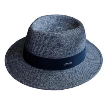 Imagem de Chapéu masculino de verão macio com aba larga para sol de praia proteção UV chapéu de jazz preto cabeça grande 58-61 cm