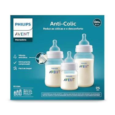 Imagem de Kit Triplo Mamadeira Anti-Colic Philips Avent 125ml + 260ml + 330ml SCY119/18 Transparente