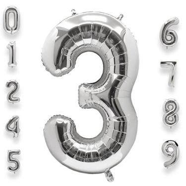Imagem de Balões com números de hélio AULE, folha de prata de 40 polegadas, 0-9