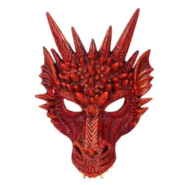 Imagem de WINSCHEN Cosplay Mask Dragon Wolf Rabbit Animal Mask Half Face for Halloween Easter Costume Party Cosplay Props (Red Dragon)