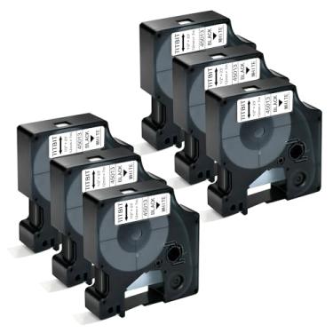 Imagem de TITBIT Pacote com 6 fitas D1 brancas compatíveis com DYMO LM-160 LM160 refis 45013 A45013 S0720530 D1 Cassetes de fita de etiqueta, preto sobre branco, 1,27 cm x 58 cm, para DYMO LabelManager 150 210D