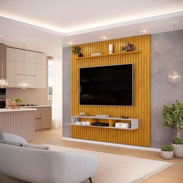 Imagem de Painel Ripado Com Bancada Suspensa Para Tv Até 75 Polegadas 223 Trento Cedro/bali - Dj Móveis