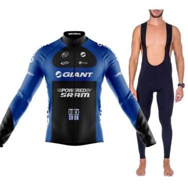 Imagem de Kit Bretelle Gel Camisa Longa Ciclismo Giant Dryfit Bike Uv - Decole, 