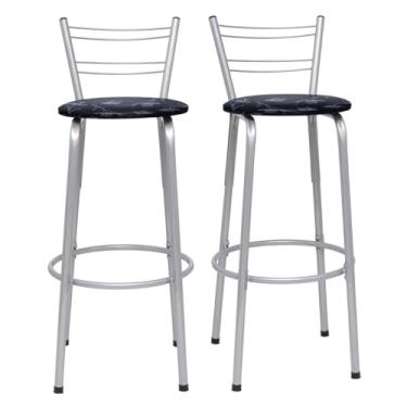 Imagem de Banqueta Alta Flórida Estrutura Prata 70cm Para Balcão Cozinha, Bar, Bistrô, Americano Kit 02 Unidades - Itagold (Floral Preto)