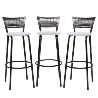 Imagem de Banquetas Junco Degradê Cyber Estrutura Preta Ideal para Bancada Balcão e Cozinha Kit 03 Unidades - Itagold (Branco)