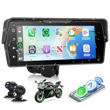 Imagem de Tela CarPlay para motocicleta, portátil, sem fio, para motocicleta, IP68, à prova d'água, sensível ao toque, suporta Airplay e Android Cast Navegação GPS, Bluetooth, gravação de vídeo e equalização