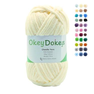 Imagem de Biscoito de manteiga Okey Dokeys 100 g fio de chenille amarelo super volumoso nº 6 – sem desfiar, fio grosso macio para amigurumi, pelúcia, projetos de crochê, tricô, adequado para iniciantes (100 g