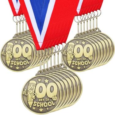 Imagem de Quelay 30 medalhas de prêmio 100 dias de escola medalhas de ouro de metal de 5 cm a granel com fita Prêmio Troféu Presente para lembrancinhas de festa em sala de aula para crianças