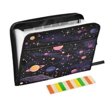 Imagem de Wassud Design de ilustração de astronomia (4) 13 bolsos organizador de arquivos sanfonado pastas de arquivos expansíveis com abas e adesivos, organizador de pastas de documentos de recibo de papel