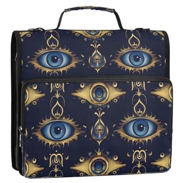 Imagem de Wassud Fichário azul dourado com zíper com 3 anéis com alça de ombro e alça de vários bolsos expansível organizador de pasta de arquivos