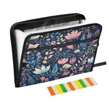 Imagem de Wassud Pasta organizadora de arquivos de papel A4 com estampa floral com etiquetas e pasta de arquivos expansível, 13 bolsos