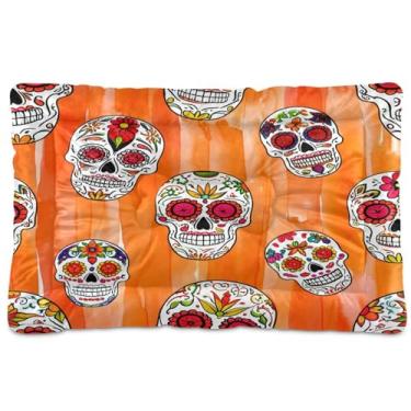 Imagem de Wassud Cama de cachorro Sugar Skulls para cães pequenos, lavável, impermeável, para viagem, tapete portátil para gatos com fundo antiderrapante para uso interno e dormir 91 x 61 cm