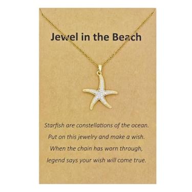 Imagem de Sucanra Colar de amizade, corrente com pingente de estrela do mar, onda e laço de praia, para BFF Sister, 18 inches, Latão, Sem Pedra Preciosa