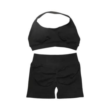 Imagem de Conjunto De Top E Shorts Sem Costura De Cintura Alta Para Academia 2 P