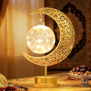 Imagem de Lifnatty Lâmpada de lua de Natal, bateria e luz de lua alimentada por USB para decorações de férias, luz noturna de lua LED para Natal, Ramadã e Eid, luminária de mesa de ambiente quente presente