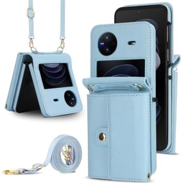 Imagem de Capa carteira flip para vivo, porta-cartões com bloqueio RFID e alça destacável, couro durável e TPU, 4 compartimentos para cartão, proteção contra quedas, capa flip com suporte para uso diário (azul)