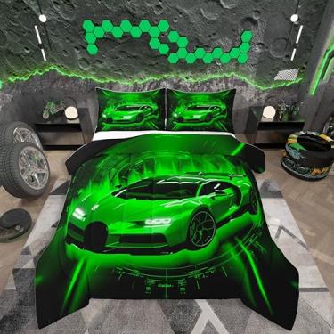 Imagem de jejeloiu Conjunto de edredom infantil casal de carro de corrida, esportes radicais, para crianças, meninos, meninas, decoração de automóvel, microfibra ultramacia e respirável