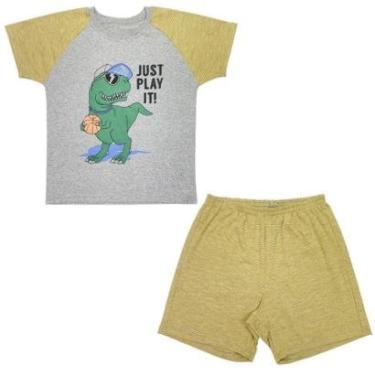 Imagem de Pijama Juvenil Look Jeans Dino Curto - AZUL - 10-Masculino