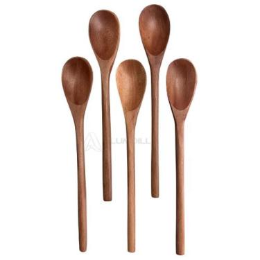 Imagem de Kit 5 Colheres de Pau Mingau Salada Talher para Servir 26cm Madeira Jo