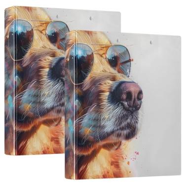 Imagem de Fichário com 3 argolas Golden Retriever Dog de 3,8 cm, três fichários com prancheta, serve para papel de 21 x 28 cm, 3 bolsos internos de PVC transparentes para material de escritório