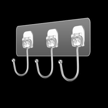 Imagem de NevStp Ganchos de parede adesivos fortes ganchos de parede transparentes para cozinha, banheiro, organizador de armazenamento, gancho de armazenamento de toalhas, porta-chaves, 3 pontas