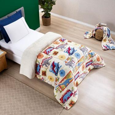 Imagem de Kit Coberdrom + Jogo de Cama Bouti Kids Solteiro 03 Peças 100% Poliéster - Dino