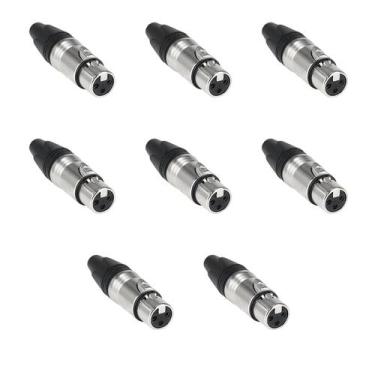 Imagem de Kit 8 Conectores Xlr Canon Femea Metal 3 Pinos Resistente Mxt Profissi