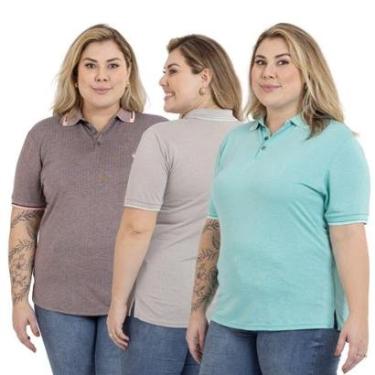 Imagem de Kit 3 Camisa Polo Feminina Plus Size Casual Dia a Dia-Feminino