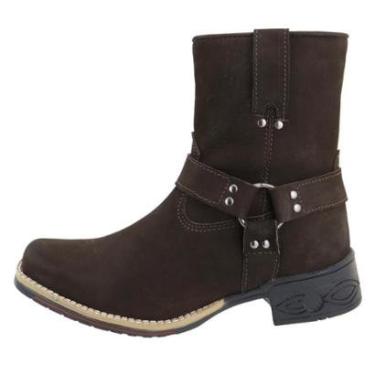 Imagem de Bota Country Couro Cano Médio Aplicaçoes Argola Lateral Sola Borracha Costurada Palmilha EVA-Masculino