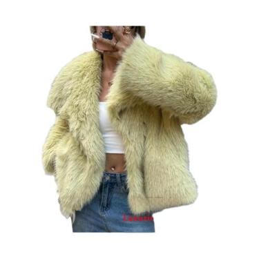 Imagem de Jaqueta De Pelo Sintético Marrom Para Mulheres, Com Decote Em V E Mang