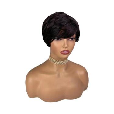 Imagem de Peruca Pixie De Cores Mistas Com Franja, Curta E Lisa, Cabelo Humano R