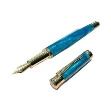 Imagem de Caneta-tinteiro De Resina Acrílica Azul, Irídio, 0,38 Mm, Acabamento E