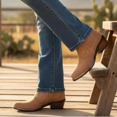 Imagem de Bota Country Feminina Nobuck Marrom Claro Cor Rato Solado Costurado Va