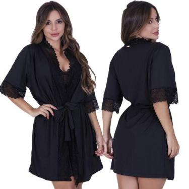Imagem de Robe Sofia de Microfibra Light e Renda Feminino - Biografia da Moda, P
