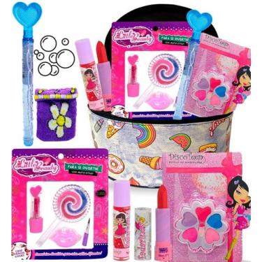 Imagem de Kit Estojo Maleta Infantil Maquiagem Completo Batom Brilho - nova aven