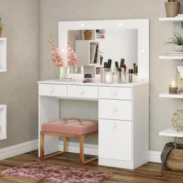 Imagem de Penteadeira Camarim 1 Porta 4 Gavetas Charme Branco HP - Henn