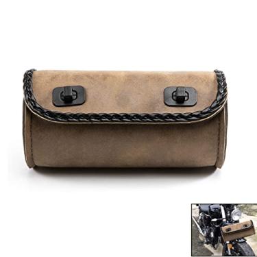 Imagem de Mini alforje de motocicleta 8,2 polegadas bolsa de garfo de couro PU bolsa de ferramentas de guidão para motocicleta bicicleta elétrica - marrom