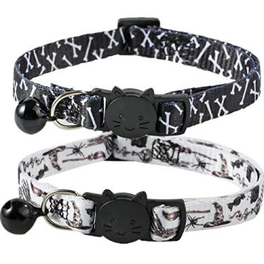 Imagem de Coleira de gato com caveira BoomBone com sino, 2 unidades de coleira de gatinho para o dia das bruxas