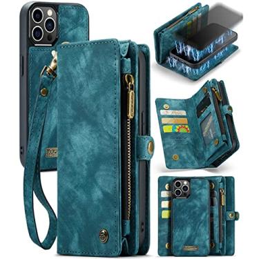 Imagem de ZORSOME Capa carteira para iPhone 11 Pro, 2 em 1 destacável de couro premium PU com 8 compartimentos para cartões, bolsa magnética com zíper, alça de pulso para mulheres, homens, meninas, azul