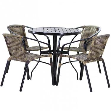 Imagem de Conjunto 4 Cadeiras e Mesa Floripa Tampo Ripado em Alumínio para Piscina Trama