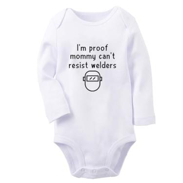 Imagem de iDzn I'm proof mommy can't resist welders macaquinho engraçado para bebês recém-nascidos macacão infantil gráfico roupas longas, Branco, 6-12 Months