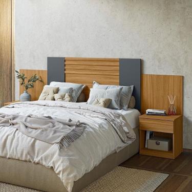 Imagem de Cabeceira Box Casal/Queen Extensível Araguaia Freijó Off White Cinza Flex Moval