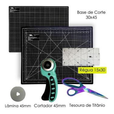 Imagem de Kit Base De Corte Iniciante 45x30 Dupla Face Régua 15x30 Tesoura de Ti