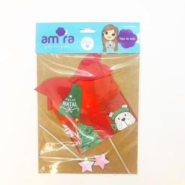 Imagem de Kit Topo de Bolo Presente de Natal Vermelho - 20cm  - 3 unidades - Amo