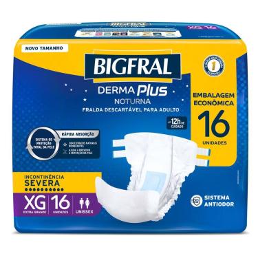 Imagem de Fralda Geriátrica Bigfral Derma Plus Noturna Unissex Tamanho XG com 16 Unidades