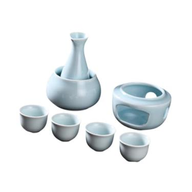 Imagem de IEUDNS Conjunto de saquê de cerâmica com aquecedor, kit de presente de cerâmica de porcelana, tigela de aquecimento para bebidas, garrafa de saquê, conjunto