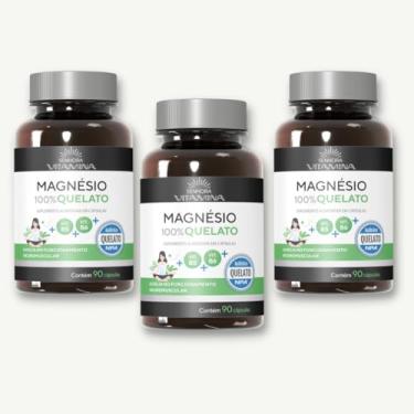 Imagem de Magnésio Quelato 350mg com Vitaminas B5 e B6, Alta Concentração e Selo de Qualidade (3 Potes)