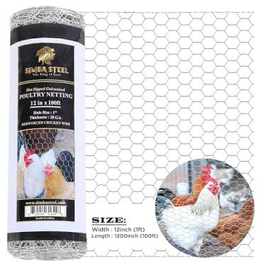 Imagem de SIMBA STEEL - Arame de galinha 30,5 cm x 2,5 m x 2,5 cm malha x 20GA | Rede de arame para aves | Galvanizado a quente | Malha galvanizada hexagonal para galinheiro, cerca de coelho (PM 12 x 100)